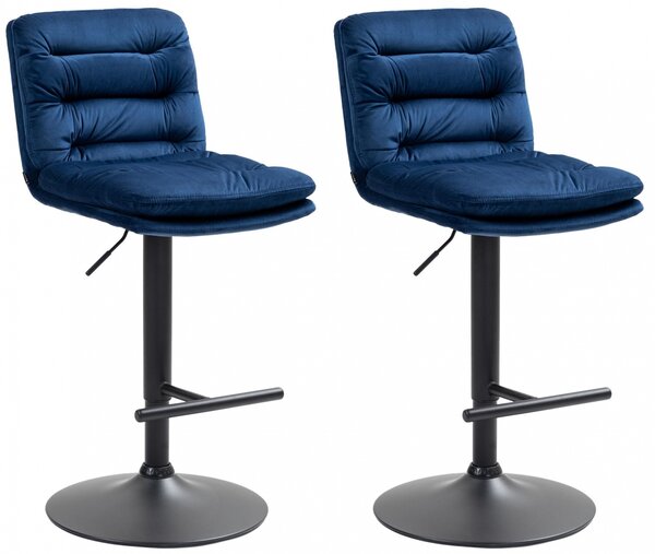 2x Barová židle Damar - samet, černý rám - blue