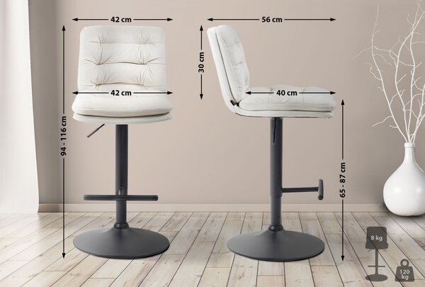 2x Barová židle Damar - samet, černý rám - cream