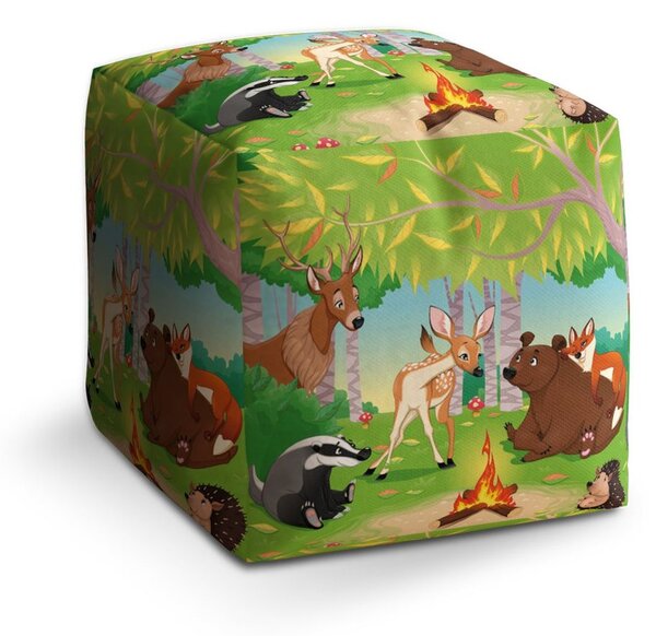 Taburet Cube lesní zvířátka 2, zelená