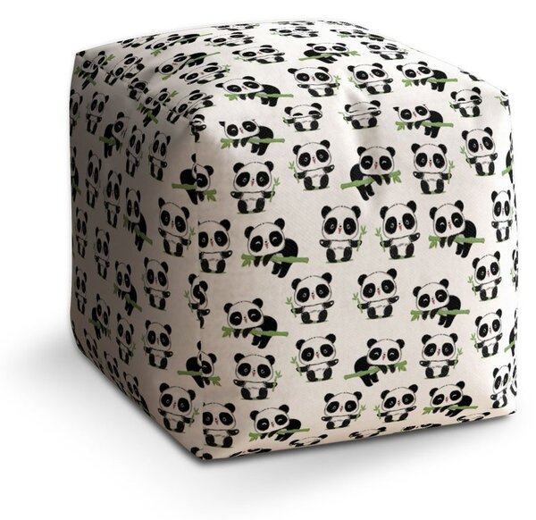 Taburet Cube pandy s větvičkou, bílá / černá