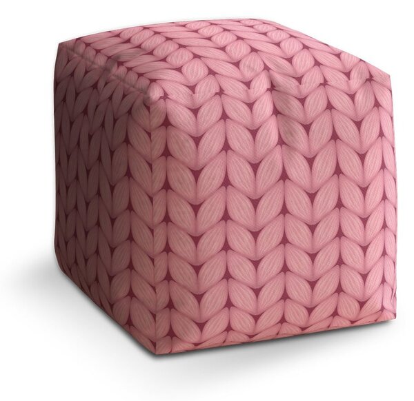 Taburet Cube růžové pletení z vlny, růžová