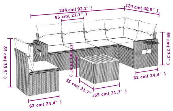 7dílná zahradní sedací souprava s poduškami béžová polyratan 3259265