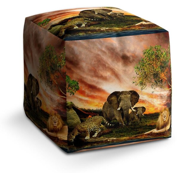 Taburet Cube zvířata ze Sahary, barevná