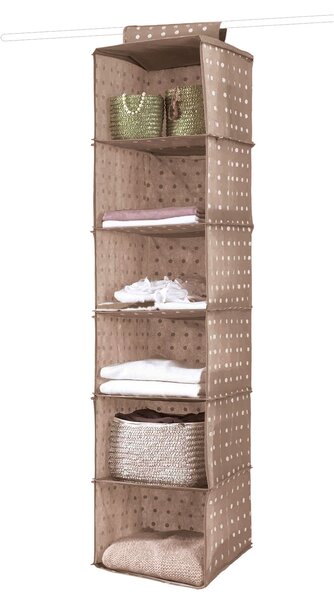 Závěsný organizér na oblečení Compactor Rivoli 30 x 30 x 128 cm – 6 polic, hnědý