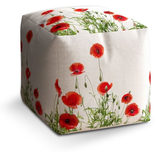 Taburet Cube vlčí máky, bílá / červená