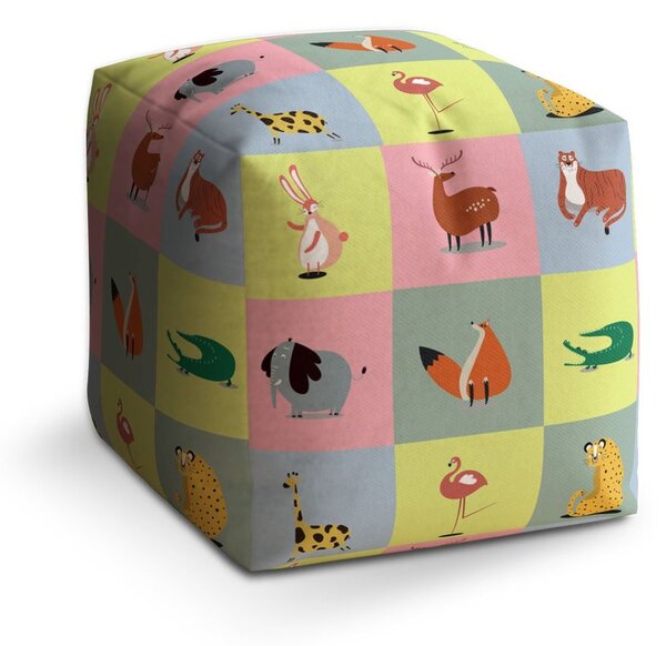Taburet Cube zvířátka ze zoo, barevná