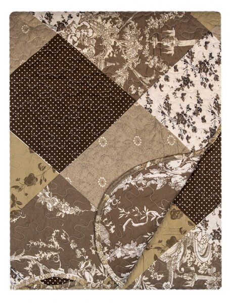Hnědý patchwork přehoz na dvoulůžko s 2 povlaky na polštář Jennifer – 230x250 cm