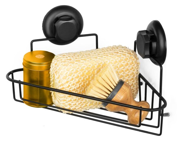 Rohová polička do koupelny Compactor Bestlock Black s přísavkami-bez vrtání, nosnost 12 kg