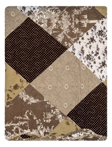 Hnědý patchwork přehoz na jednolůžko s povlakem na polštář Jennifer – 180x250 cm