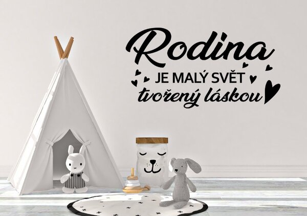 Samolepka na zeď - Rodina je malý svět tvořený láskou Barva: Černá, Rozměry samolepky ( šířka x výška ): 40 x 20,9 cm