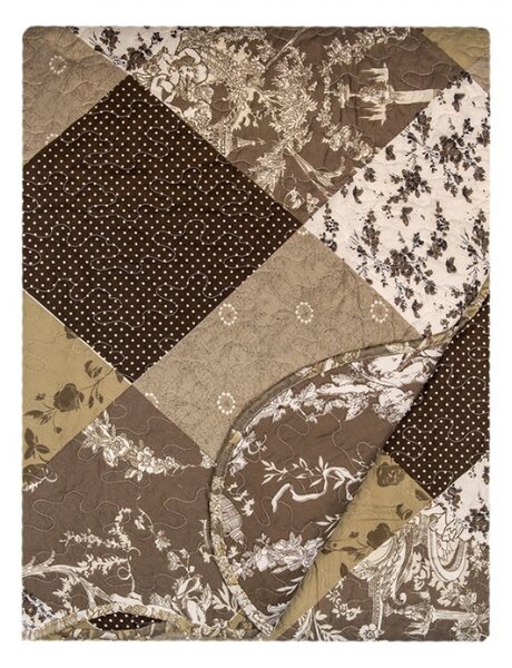 Hnědý patchwork přehoz na jednolůžko s povlakem na polštář Jennifer – 180x250 cm
