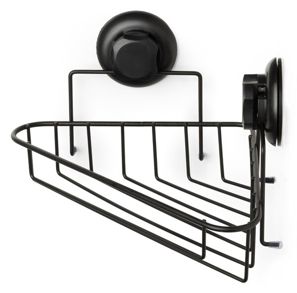 Rohová polička do koupelny Compactor Bestlock Black s přísavkami-bez vrtání, nosnost 12 kg