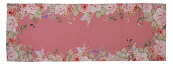 Růžový bavlněný běhoun na stůl s květinovým motivem Classic Flower Garden – 50x140 cm