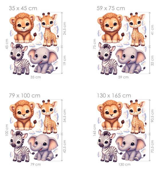 Styl Disney safari zvířátka dětské samolepky na zeď arch 35 x 45 cm