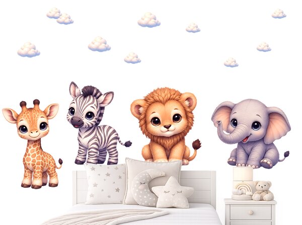 Styl Disney safari zvířátka dětské samolepky na zeď arch 35 x 45 cm
