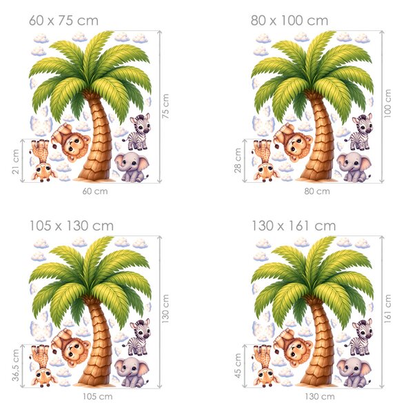 Styl Disney safari palma samolepky na zeď pro děti arch 60 x 75 cm
