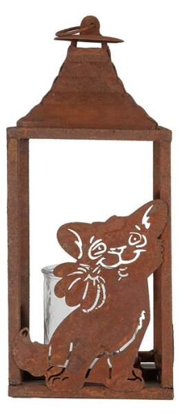 Hnědá kovová lampa s reliéfem kočičky – 15x15x37 cm