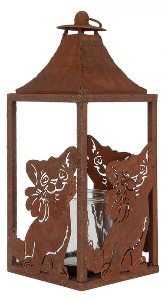 Hnědá kovová lampa s reliéfem kočičky – 15x15x37 cm