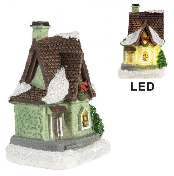 Zelený vánoční dekorační domeček s LED světýlky Hoefkens – 5x5x7 cm