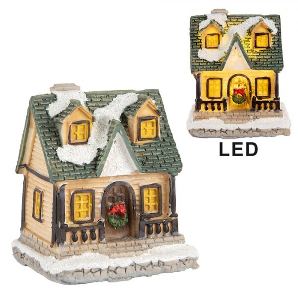 Zasněžený dekorační domeček s LED světýlky Hoefkens – 5x5x6 cm