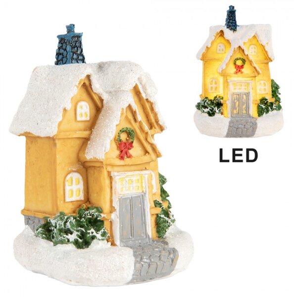 Žlutý vánoční dekorační domeček s LED světýlky Hoefkens – 6x5x9 cm