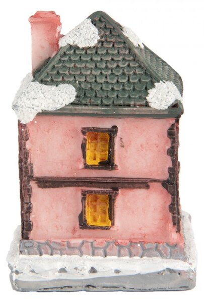 Růžový dekorační domeček s LED světýlky Hoefkens – 4x5x6 cm