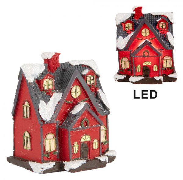 Červený vánoční dekorační domeček s LED světýlky Hoefkens – 6x5x7 cm