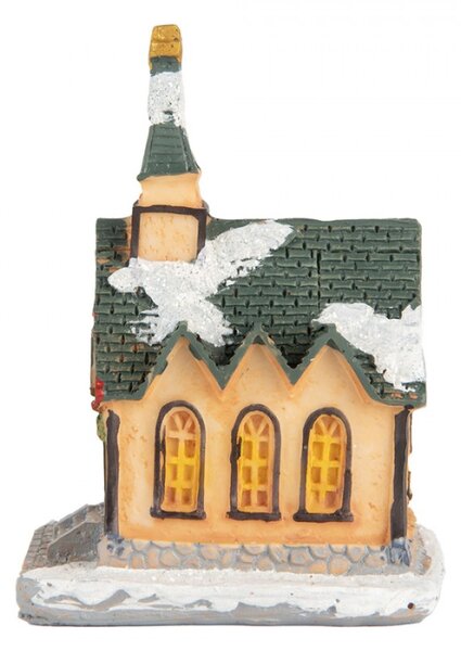 Zasněžený dekorační domeček / kostel s LED světýlky Hoefkens – 5x5x5 cm