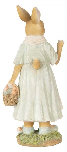 Velikonoční dekorační figurka zaječice ve žlutých šatech mává pacičkou – 32 cm