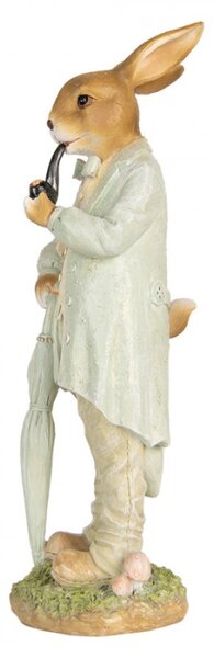 Velikonoční dekorační figurka děda zajíc s dýmkou v zeleném kabátku – 33 cm