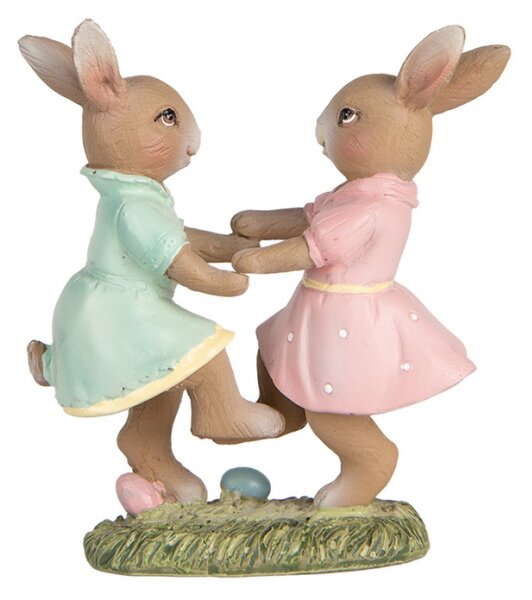 Velikonoční dekorační figurka dvě tancující zaječice v pastelových šatičkách – 8x3x8 cm