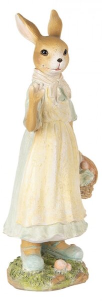 Velikonoční dekorační figurka zaječice ve žlutých šatech mává pacičkou – 32 cm