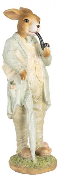 Velikonoční dekorační figurka děda zajíc s dýmkou v zeleném kabátku – 33 cm