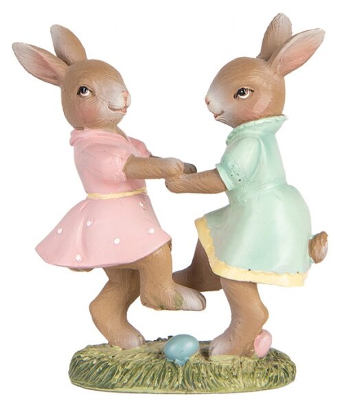 Velikonoční dekorační figurka dvě tancující zaječice v pastelových šatičkách – 8x3x8 cm