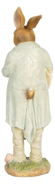 Velikonoční dekorační figurka děda zajíc s dýmkou v zeleném kabátku – 33 cm