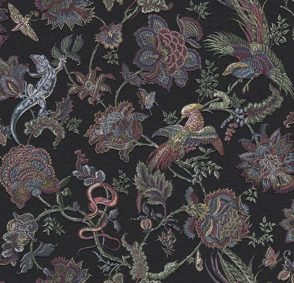 Vliesová tapeta na zeď, černá, květiny, zvířata, 143235, Jaipur, Graham Brown Premium
