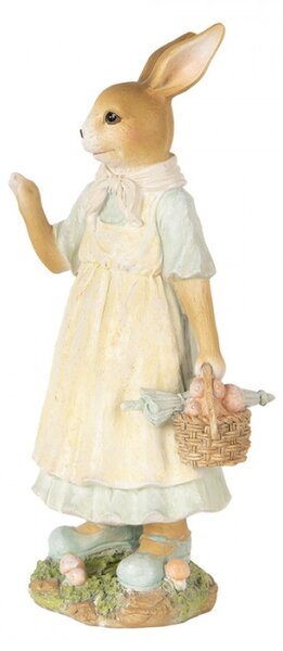 Velikonoční dekorační figurka zaječice ve žlutých šatech mává pacičkou – 32 cm