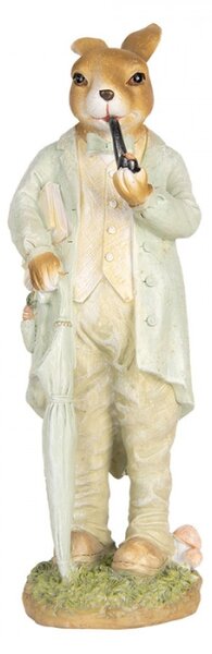 Velikonoční dekorační figurka děda zajíc s dýmkou v zeleném kabátku – 33 cm