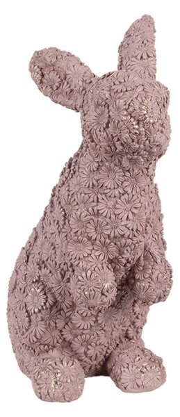 Růžová velikonoční dekorační figurka zajíček posetý květy – 19x11x26 cm
