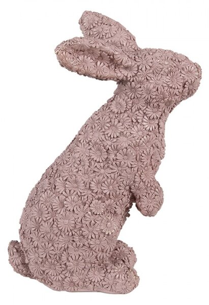 Růžová velikonoční dekorační figurka zajíček posetý květy – 19x11x26 cm