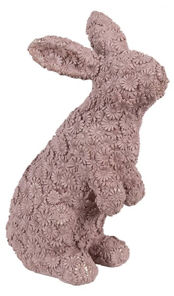 Růžová velikonoční dekorační figurka zajíček posetý květy – 19x11x26 cm