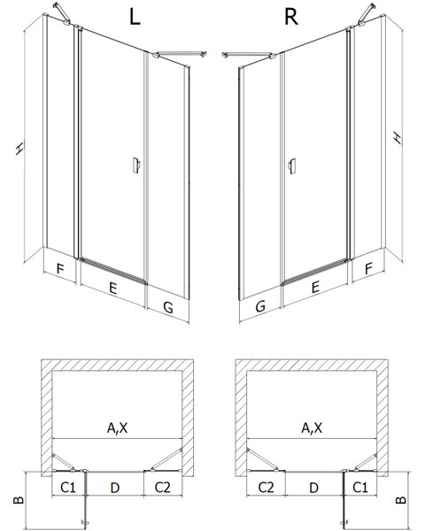 Mexen Mist sprchové dveře křídlové 140 cm, transparentní, kartáčovaná měď - 8A4-140-001-65-00