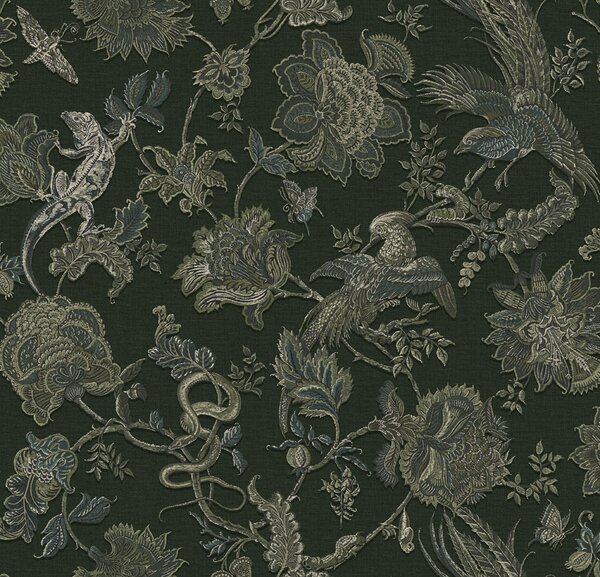 Vliesová tapeta na zeď, zelená, květiny, zvířata, 143238, Jaipur, Graham Brown Premium