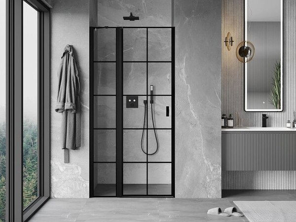 Mexen Mist levé sprchové dveře otevíratelné 110 cm, černá mřížka, černé - 8A4-110-000-70-77-L