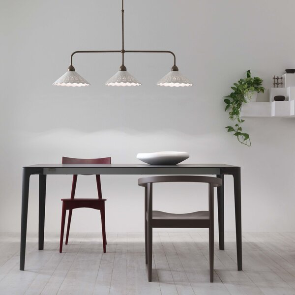 Il Fanale 065.25.OC Fior di Pizzo, závěsné svítidlo v rustikálním stylu z antické mosazi a keramiky, 3x15W LED E27, délka 115cm