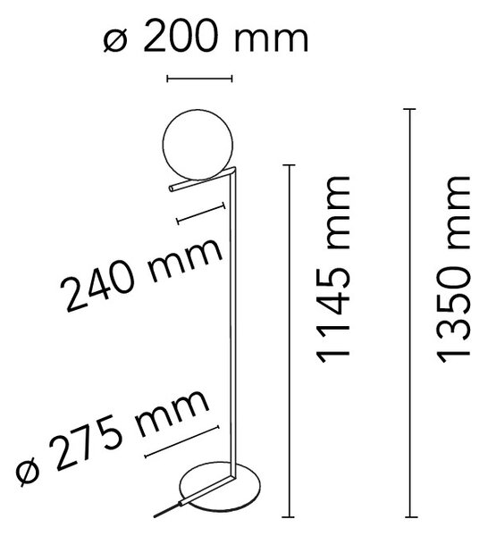 Flos F3173030 IC Lights F1, designová stojací lampa se stmívačem, 1x60W E14, černá, Ø 20cm, výška 135cm