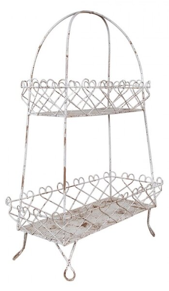 Bílý drátěný etažér se 2 košíky Katrien – 47x24x66 cm