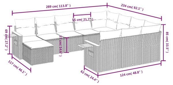 11dílný zahradní sedací souprava s poduškami béžový polyratan 3259609