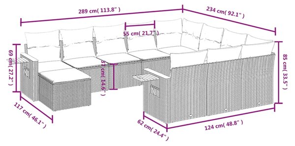 11dílná zahradní sedací souprava s poduškami šedá polyratan 3259610