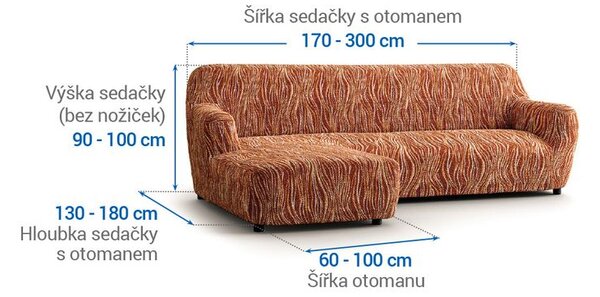 Bielastické potahy UNIVERSO NOVÉ žíhané cihlové sedačka s otomanem vlevo (š. 170 - 300 cm)